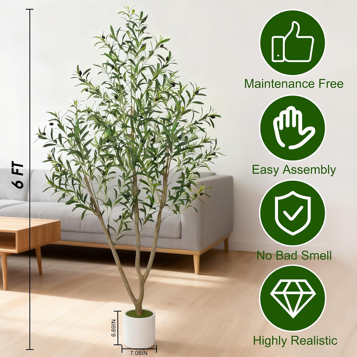 Timoo Faux Olive Tree Olive Trees Artificial Indoor with White Planter (6 FT)