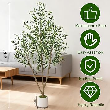 Timoo Faux Olive Tree 6FT Tall Olive Trees Artificial Indoor with White Planter, Artificial Plants Indoor Faux Tree with Realistic Leaves and Lifelike Fruits, Fake Plant for Home Office Decor