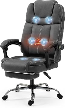 Massage Office Chair with Heat, Ergonomic Adjustable Reclining Executive Home Desk Chair w/Footrest & 6 Vibration Points, Dark Grey