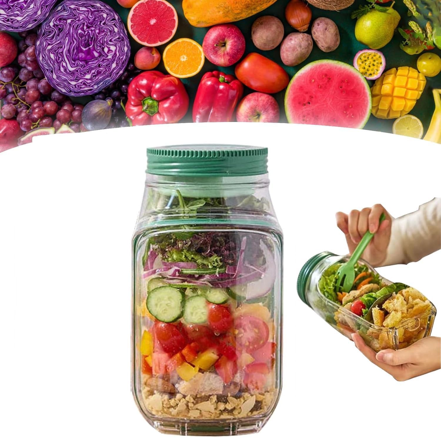 Salad Pod Vertical Layering Behälter - Auslaufsichere Salatbox Mit Dressing-Fach