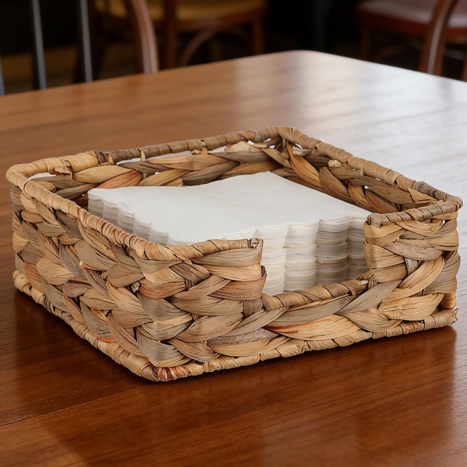 Woven Napkin Holder Set 2pcs, Square 18x18x7cm Paper Towel Dispenser, Seagrass Storage Box for Table and Restaurant Use