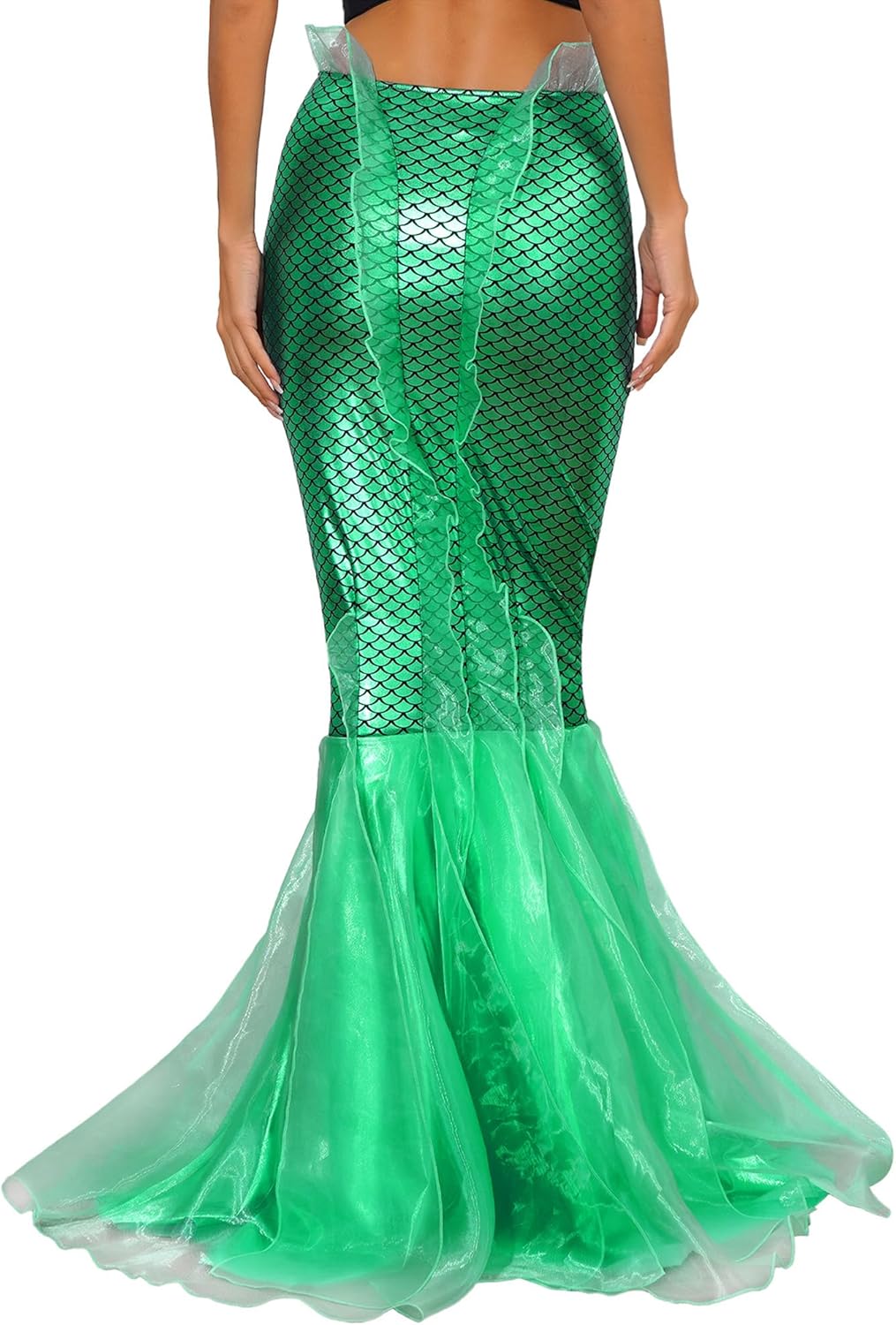 YiZYiF Women's Party Costume Sequins Mermaid Long Tail Skirt with Asymmetric Mesh Panel