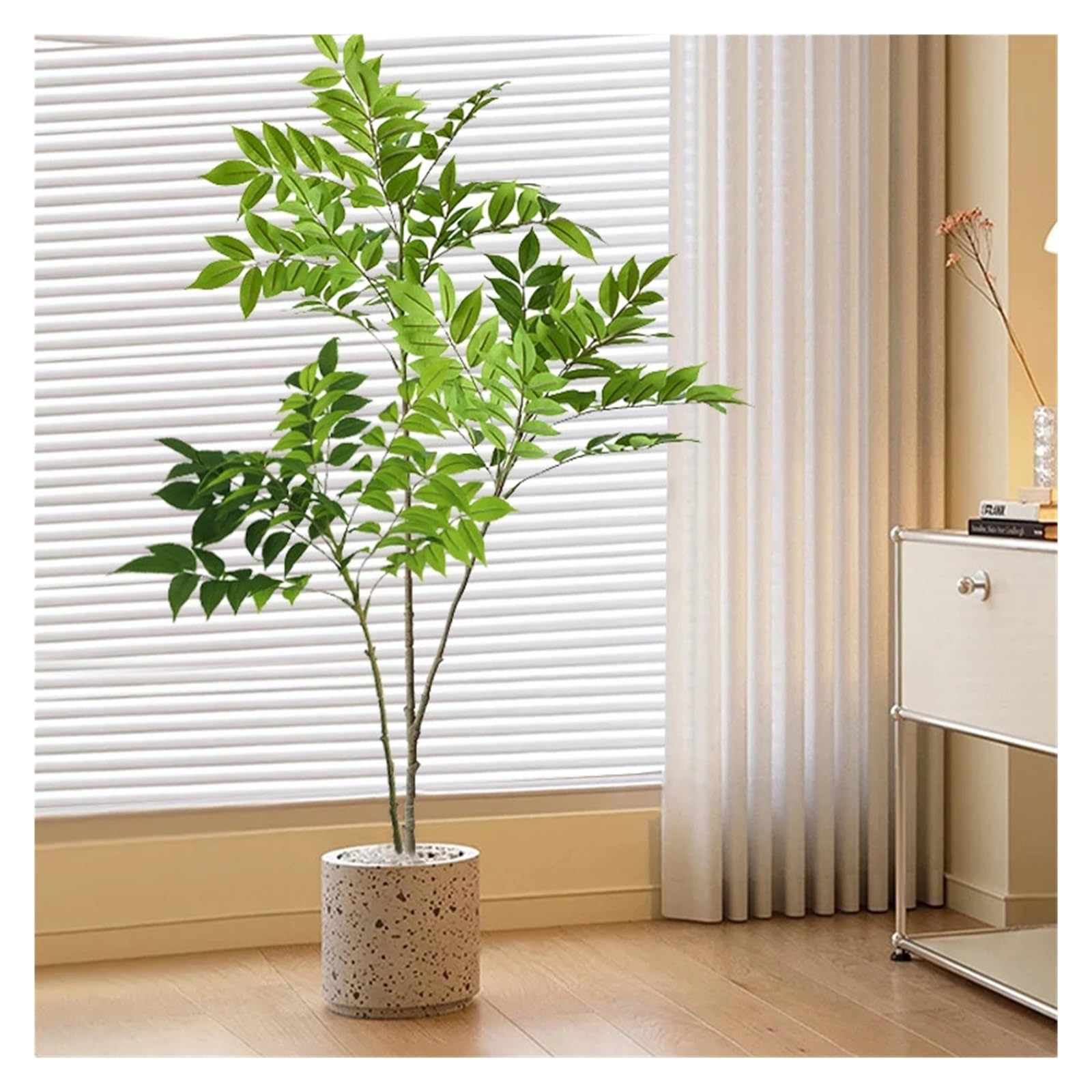 Künstliche Tannenzweige 76–140 cm große künstliche Pflanze, grün, gefälschte Farbe, Baum, Kunststoff, Ficus, hohes Palmblatt, Dekoration for den Hausgarten(140cm 3Forks)