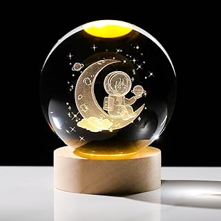 UCRAVO UCRAVO Moon Light Lamp | Moon Lamp Crystal Ball Night Light | 3D Astronaut Ball with Solar System USB LED Wooden Ba Price In India