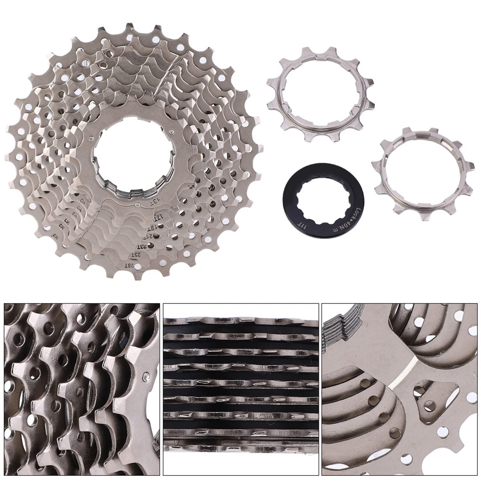 Piñón de bicicleta de cassette para 11-28T, placa de acero de alta presión, revestimiento de níquel-cromo, diseño hueco para reducción de peso, súper resistente al (11S 11-28T)