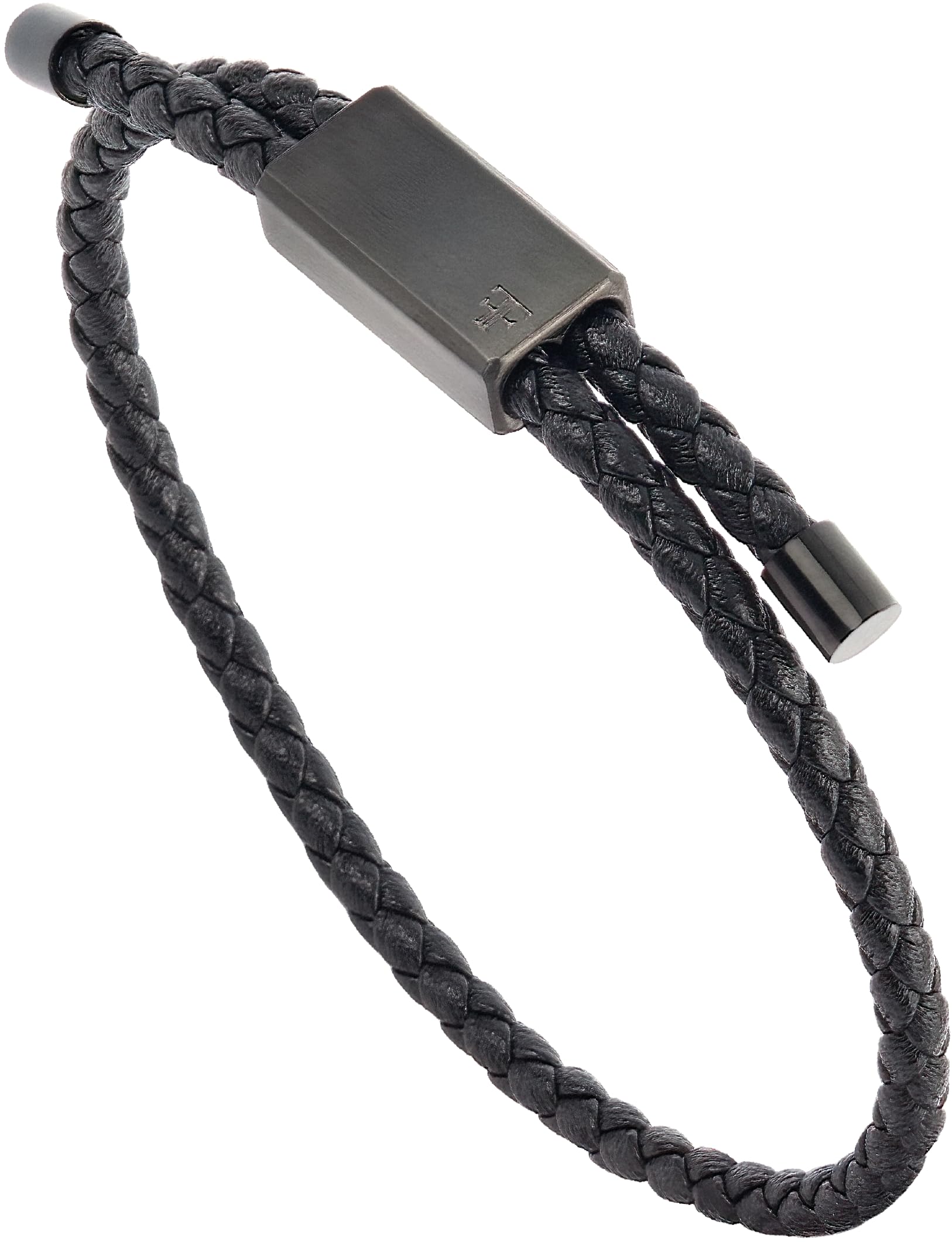 Forge & Foundry - Bracelet réglable en cuir noir pour homme - Avec curseur en acier inoxydable noir mat