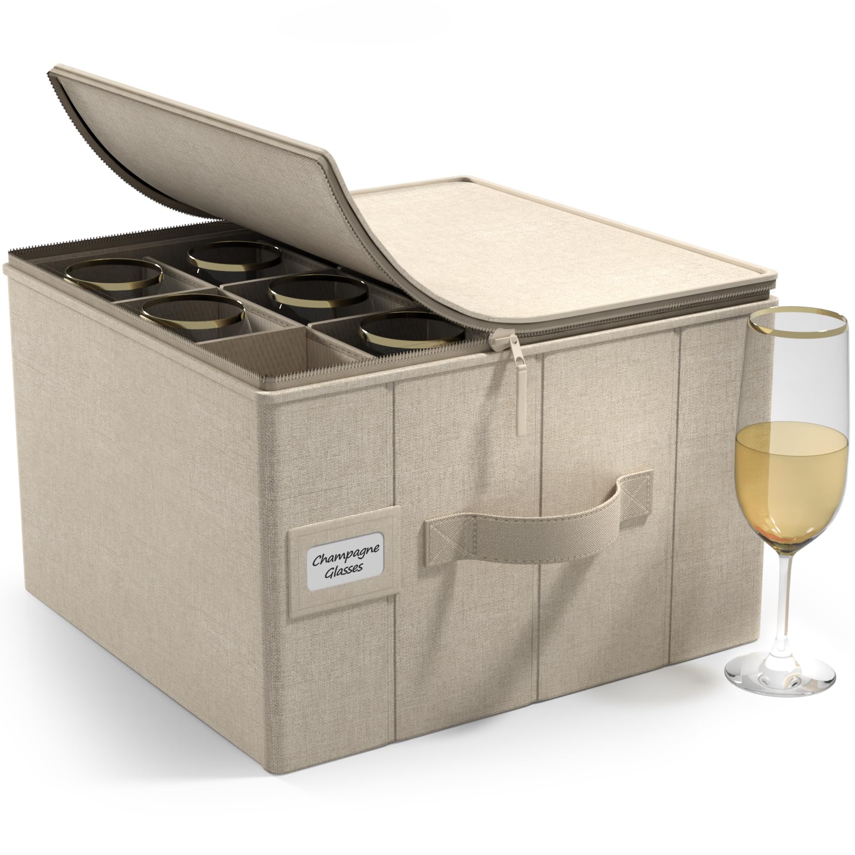 Sorbus China Storage Containers – Dinnerware Organizer for Champagne Flute Glasses with Lid (Holds Service for 12) with Felt Protectors – 13" x 10" x 10.6"