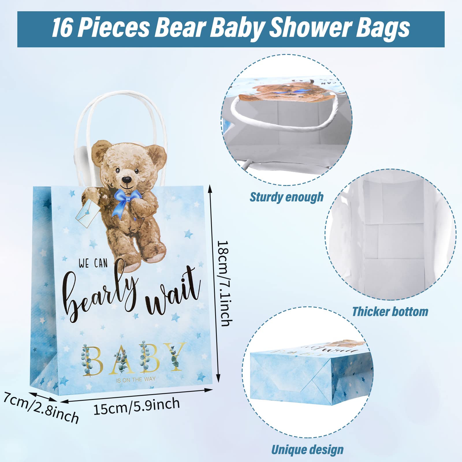 Tinlade Sacchetti Regalo Baby Shower Orso – 32 Pezzi Con Manici, Scritta 'We Can Bearly Wait' – Perfetti Per Bomboniere, Decorazioni Feste E Compleanni