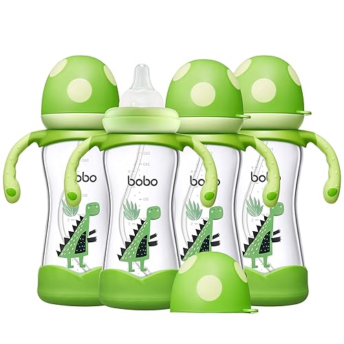 Miniatura 11 de YOHKOH Biberón de vidrio natural con pezón de respuesta natural, biberones de cuello ancho con asa, juego de biberones anticólicos para recién Rojo