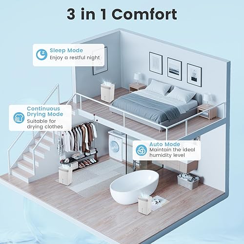Miniatura 3 de COSTWAY Deshumidificador de 4500 pies cuadrados para sótano, deshumidificador de hogar con mango conveniente, tanque de 1.4 galones, descongelación
