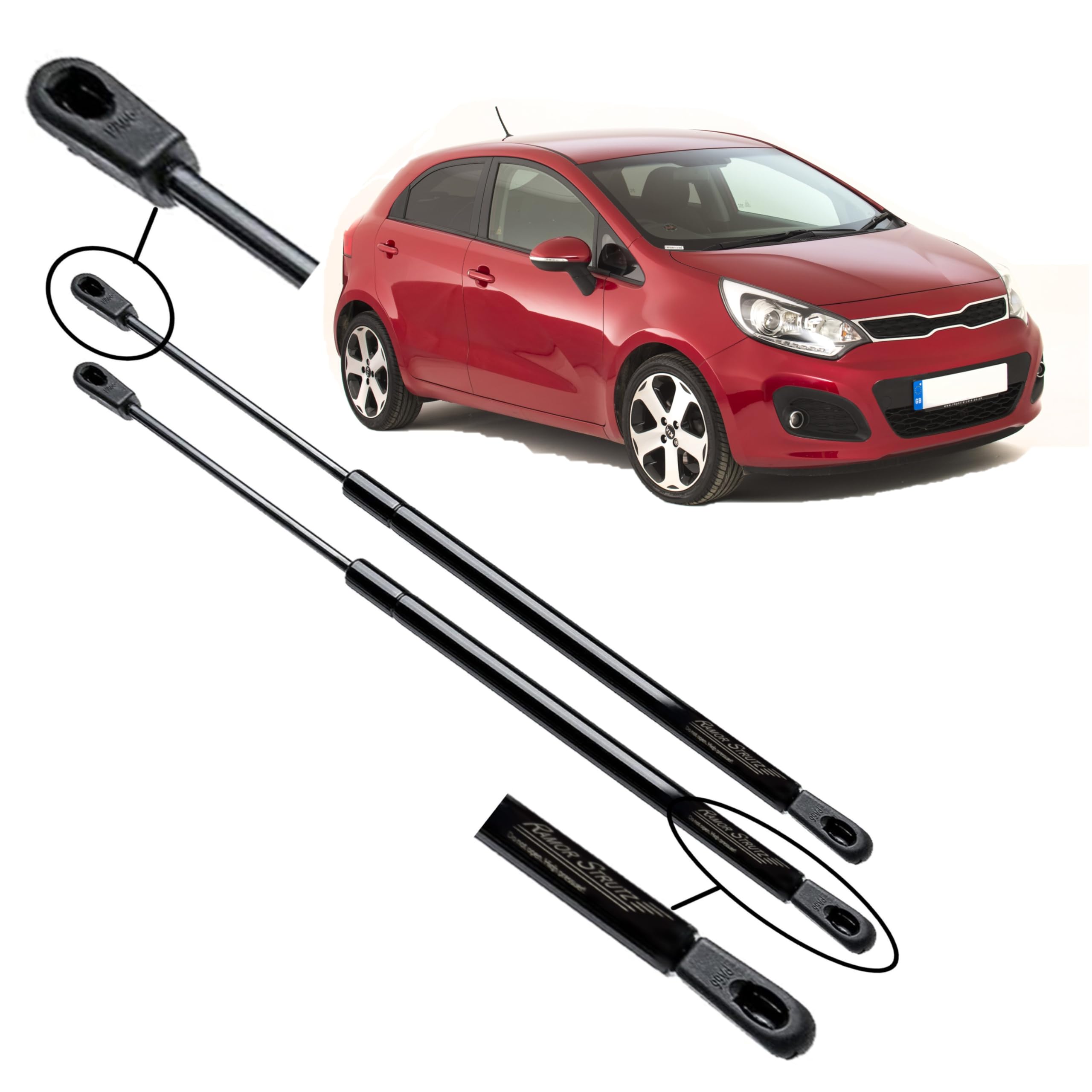 2x Tailgate Gas Struts Compatible with a Kia Rio III Hatchback 2011-2017. Tailgate Gas Springs Replacement for 817701W200 and others.