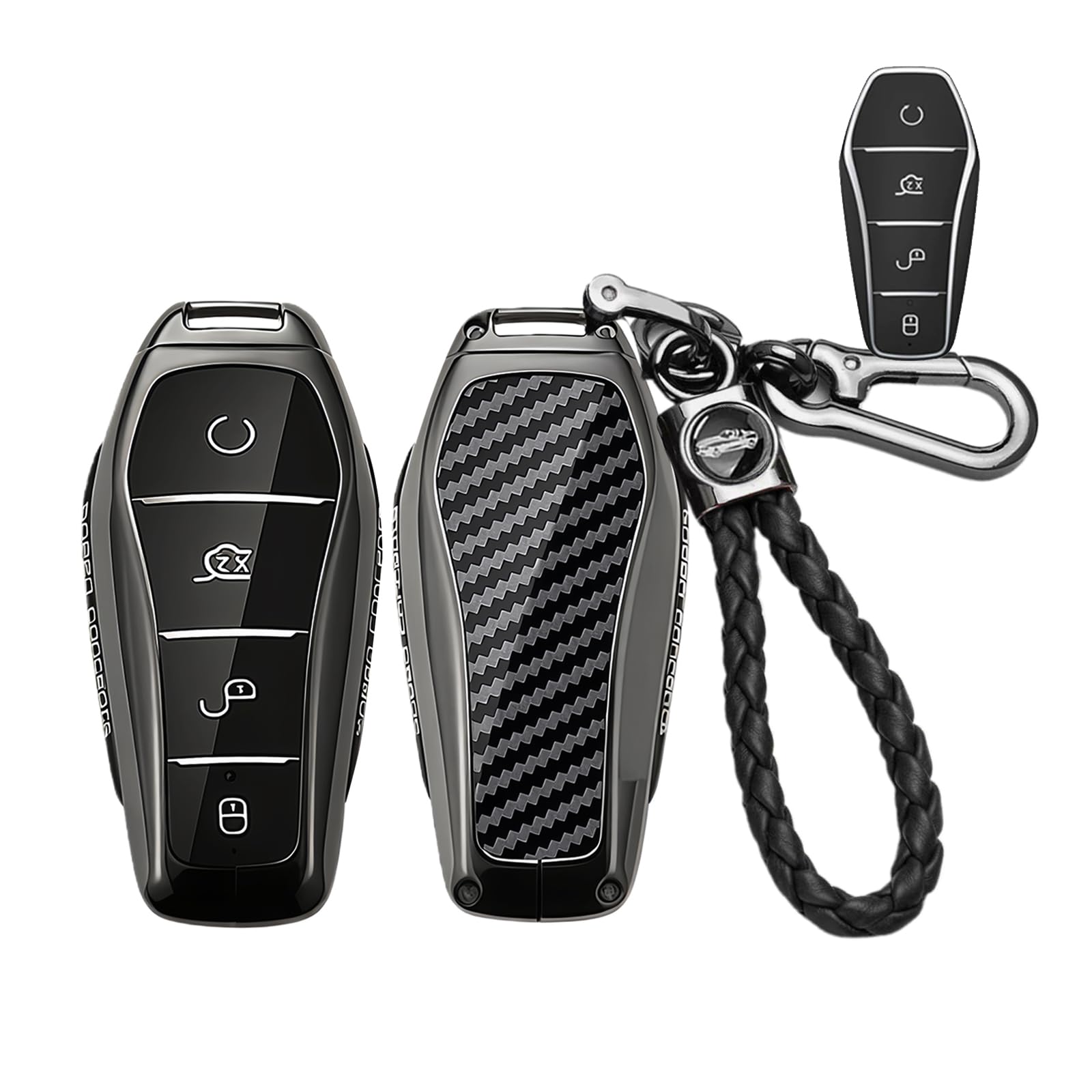 Rondrive Metal Key fob Cover fit for BYD Sealion 7 6 ATTO 1 2 3 Shark 6 Dolphin Surf Seagull Seal U DM-i SUV Carbon Pattern Car key case holder shell key chain Keyring Accessories 4 buttons Black 4 — view 10
