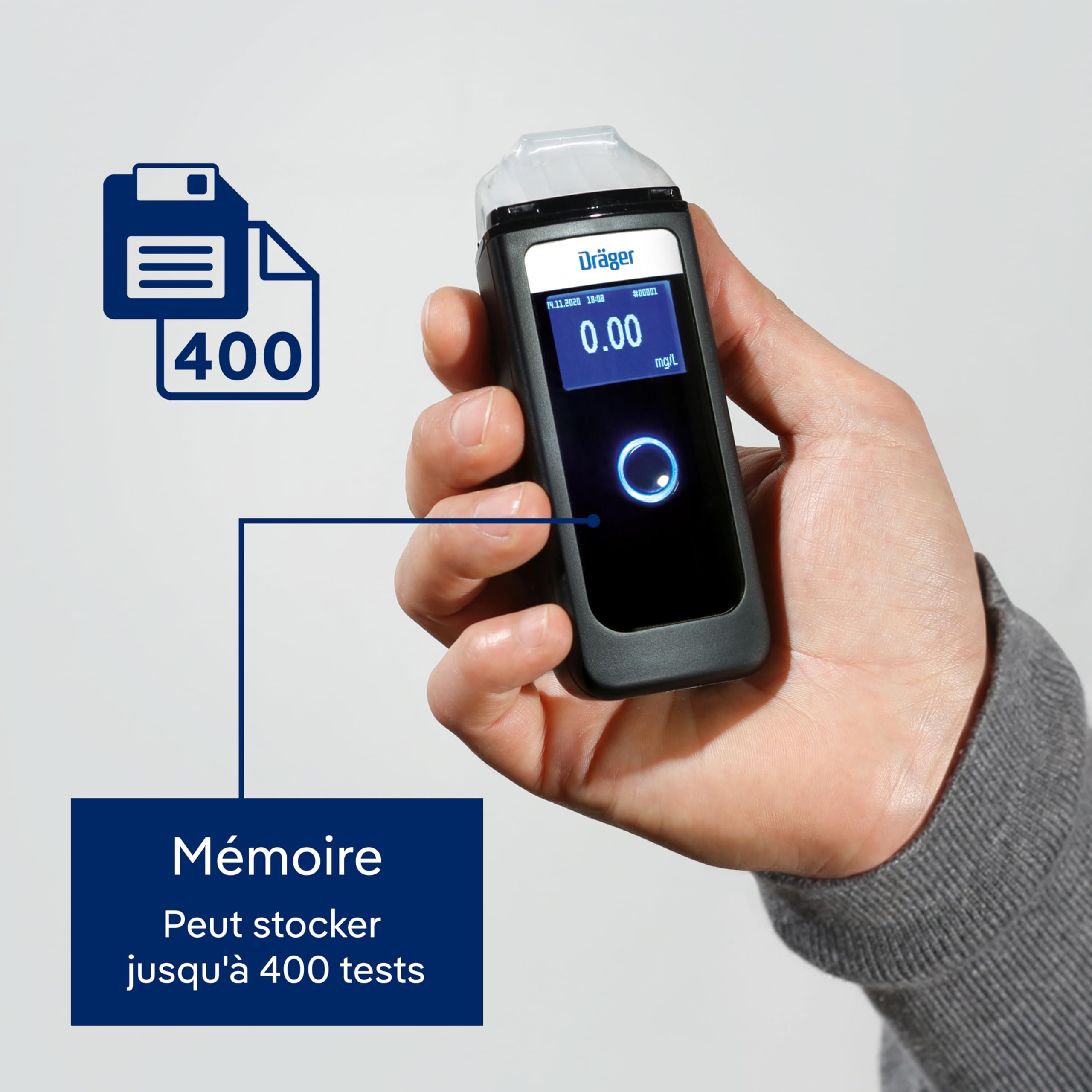 Dräger Alcotest 4000 - Éthylotest électronique homologué avec batterie longue durée, 3 embouts buccaux remplaçables