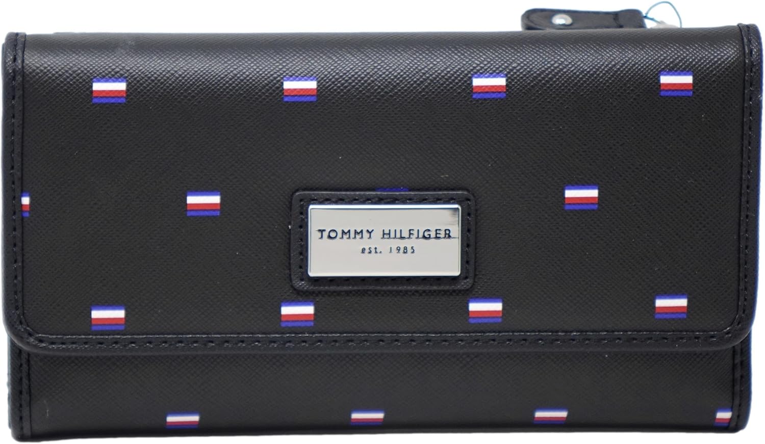 Tommy Hilfiger Women's Flag Logo Checkbook Wallet Clutch Bag Black Multi