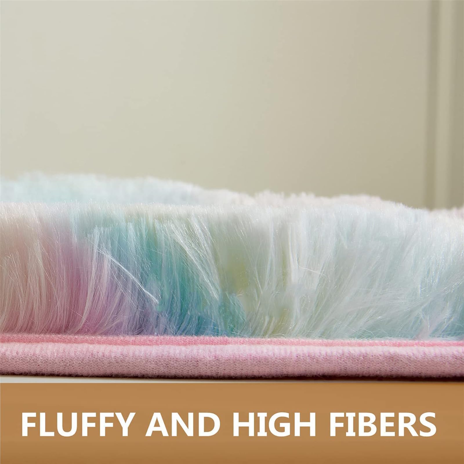 Moderno Tappeto Salotto Shaggy Morbido Fluffy Peloso finta pelliccia Carpet Non Perde Peli scendiletto Antiscivolo Fondo Tappeti Lavabile In Lavatrice Cameretta Camera Bambini (Arcobaleno, 60 * 120cm)