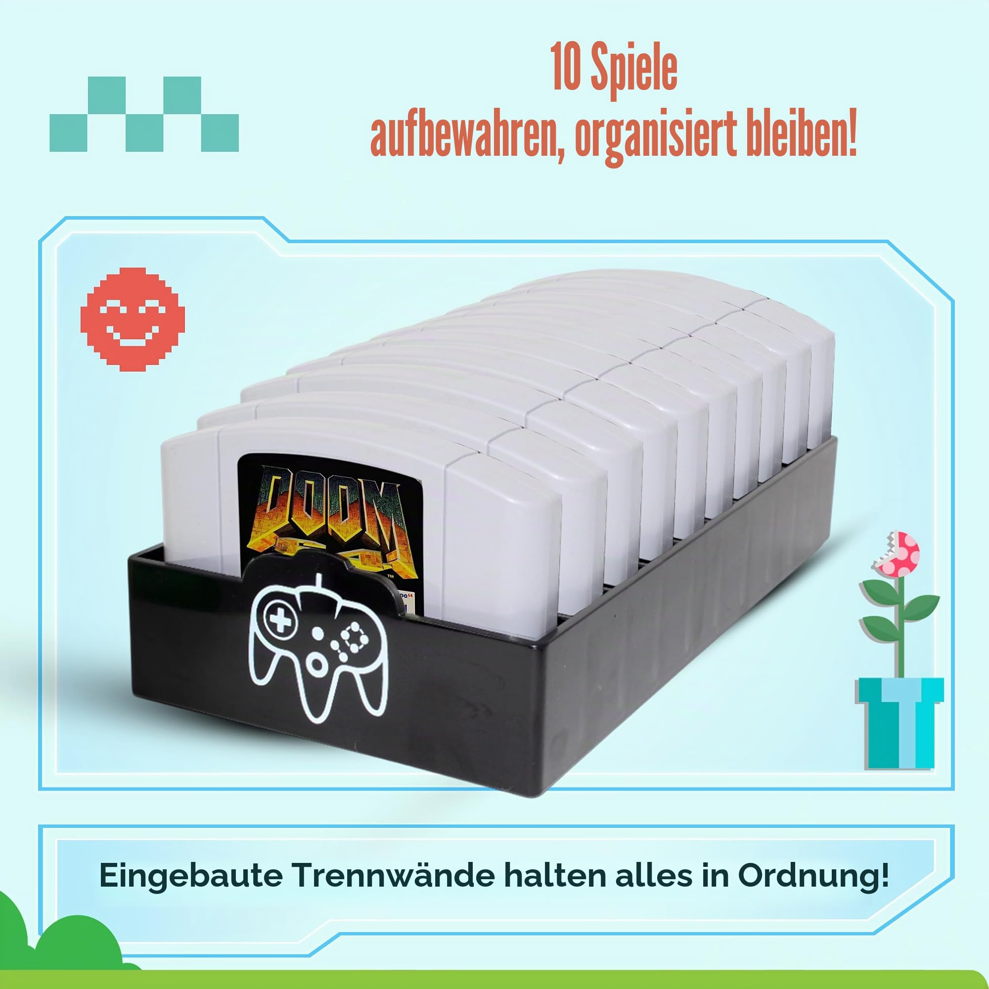 Skywin N64 Spielaufbewahrung – N64 Spielhalter passt und organisiert N64-Patronen – einfaches und stilvolles Design, um Ihre Spielesammlung zu zeigen
