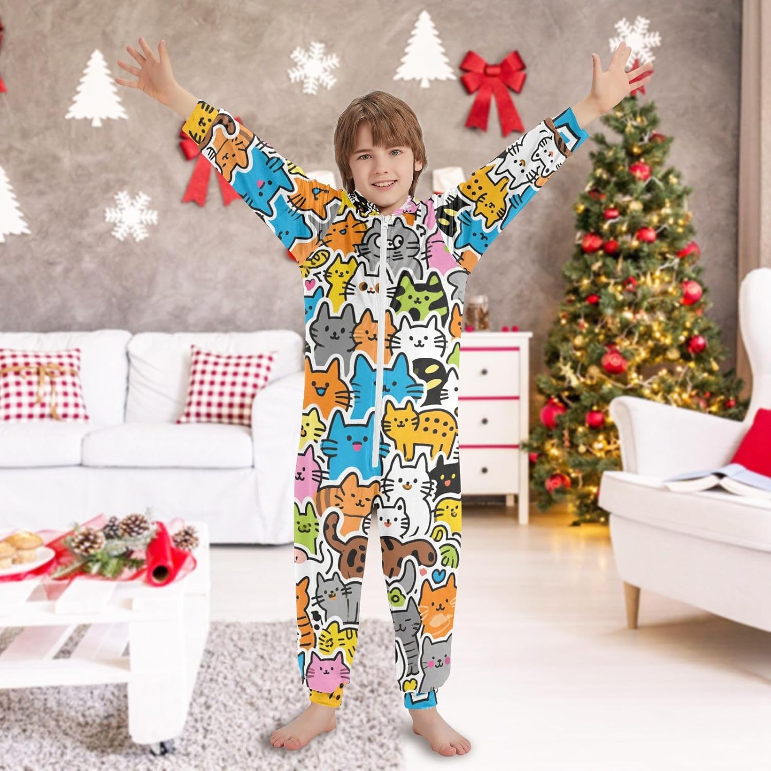 Sleepwear Holiday Pajamas Zipper Hooded Loungewear Sleepwear for Parties Sleepovers 4-14Y