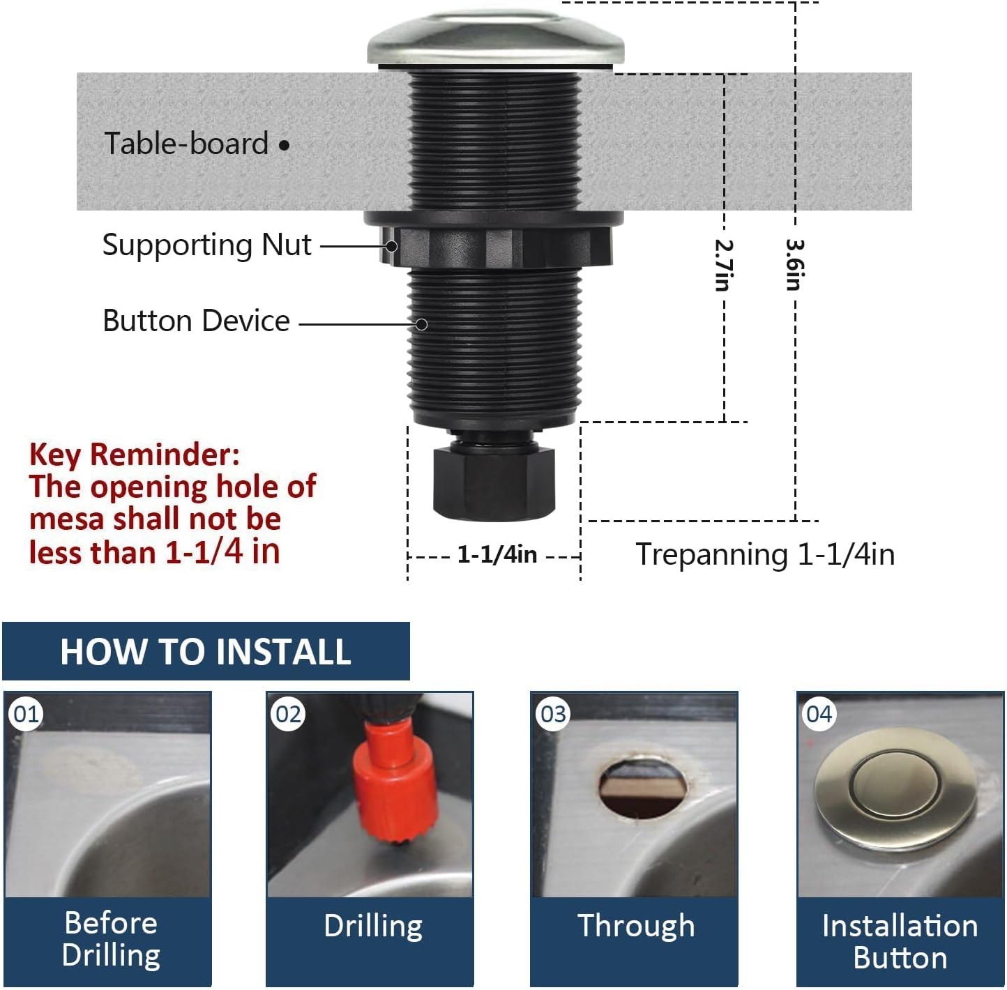 Stainless Steel Brushed Nickel Garbage Disposal Air Switch Kit