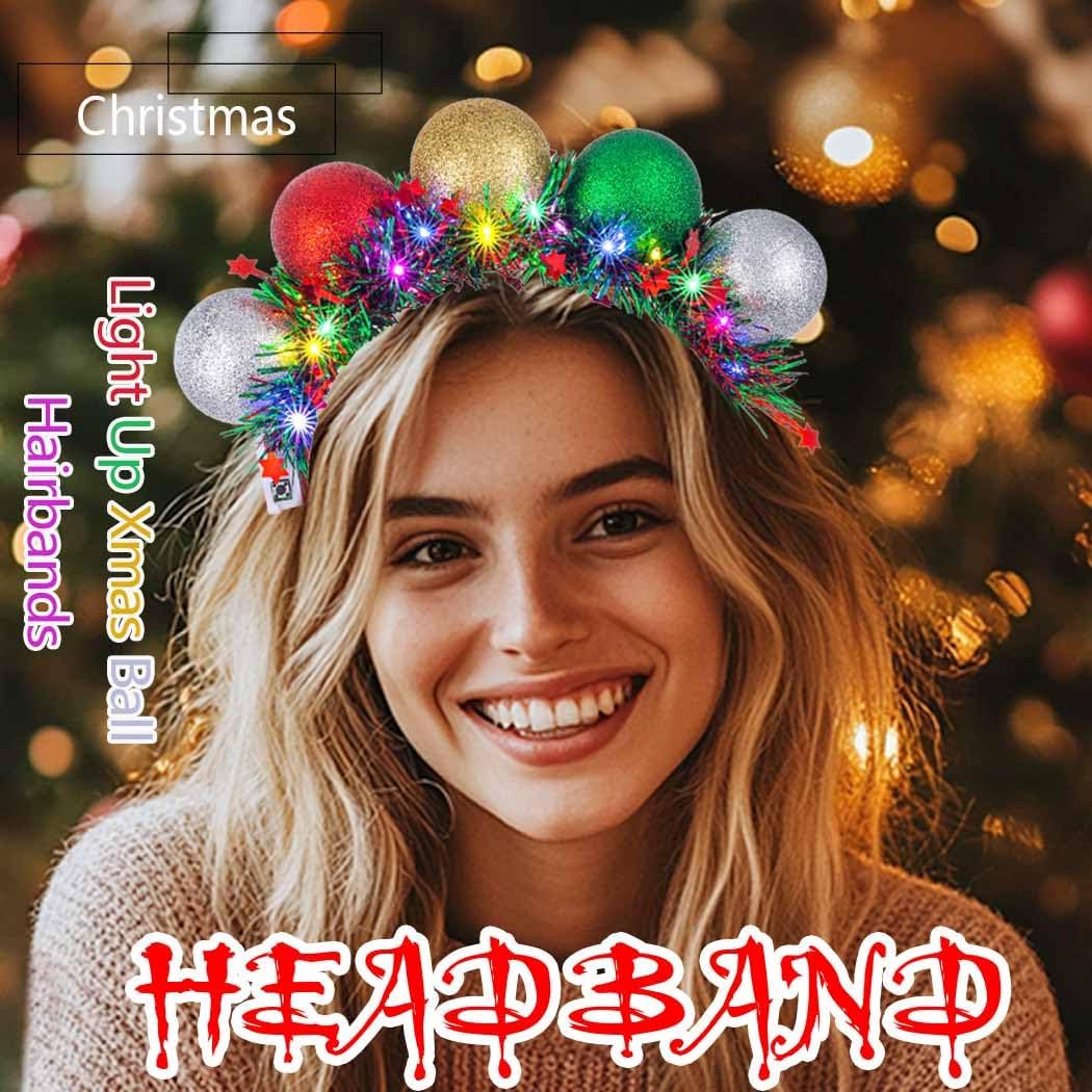 Light Up Christmas Headband Colorful Ball Tinsel Hairbands Glowing Xmas Headpieces Holiday Party Hair Accessories for Women - Image 4