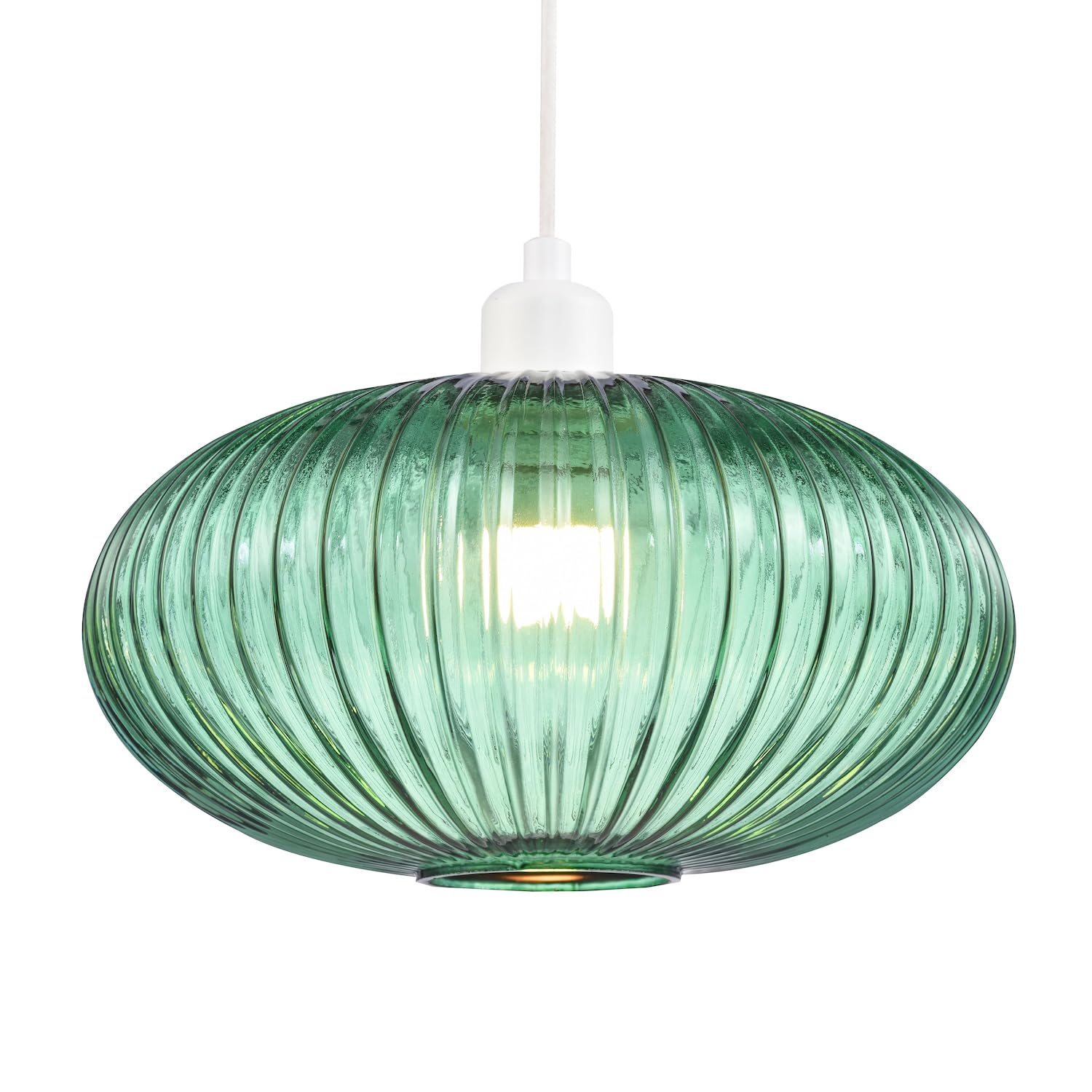 Happy Homewares Green Modern Designer Emerald Forest Line Ribbed Glass Oval Pendant Lamp Shade