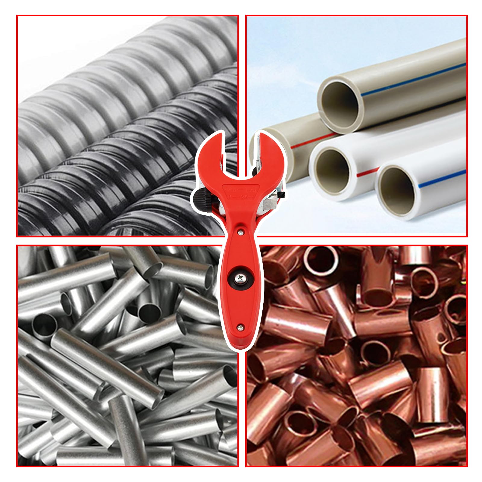 Coupe-Tube à Cliquet, 8-29 mm, Coupe Tube Cuivre, Acier Inoxydable, Aluminium, PVC, Fonctionnement à une Main, Accès Espaces Restreints, Rouge