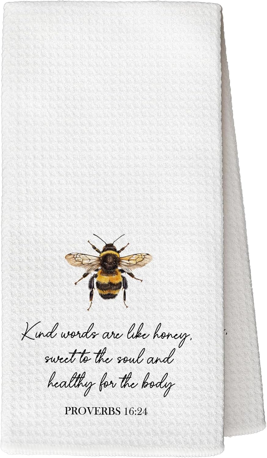 Christian Bee Kitchen Towels, Proverbs 16:24 Bible Verse Scripture Decorative Tea and Dish Towels, Christian Gifts for Women, Bee Gifts Hand Towels for Bathroom Decor, 16x24 Inch