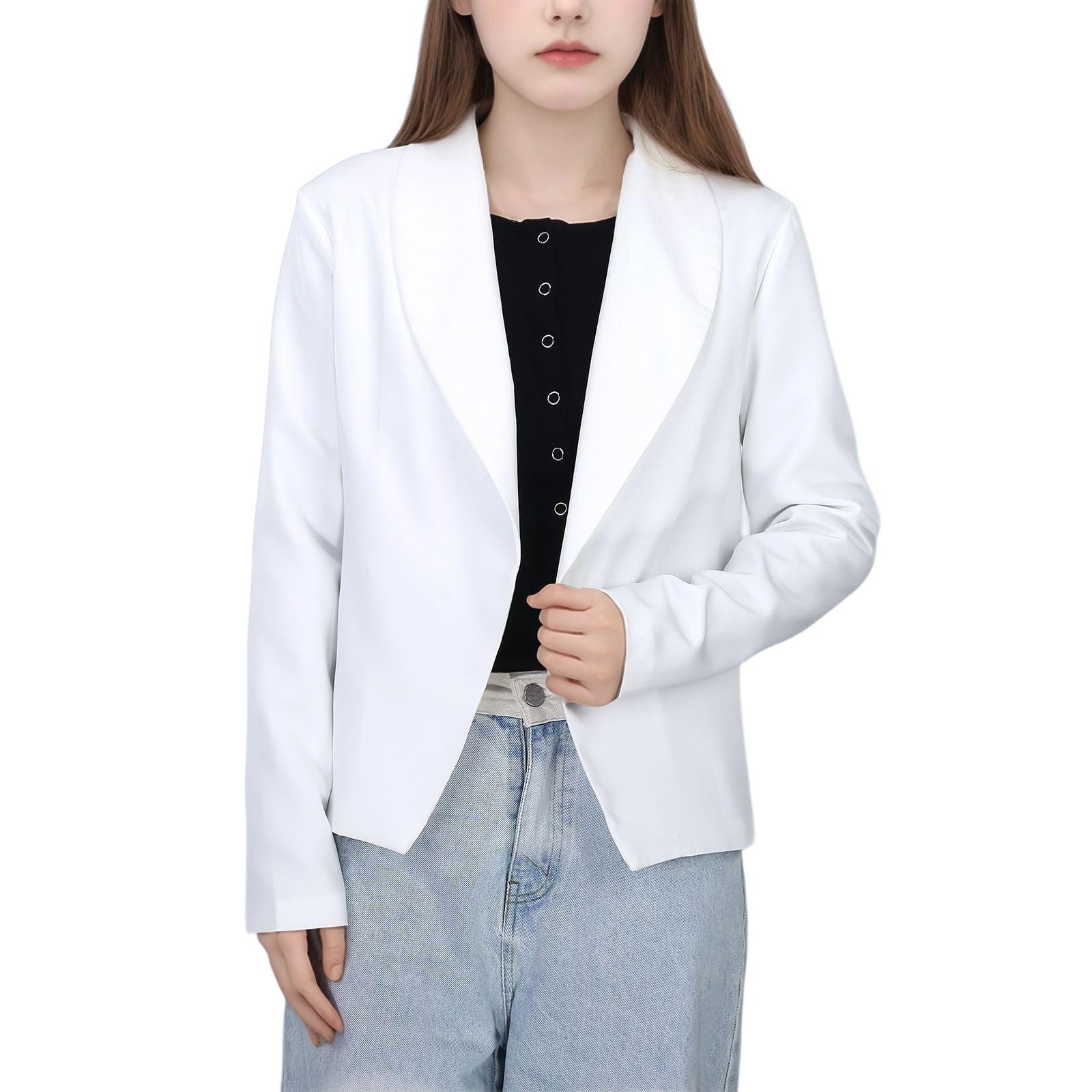 Generico Giacca Elegante Bambino Blazer da Ragazza Aperto sul Davanti Scialle Giacche con Bottoni A Maniche Lunghe con Risvolto Giacca Formale per Riunioni Formali Scolastiche per 6-14 Anni