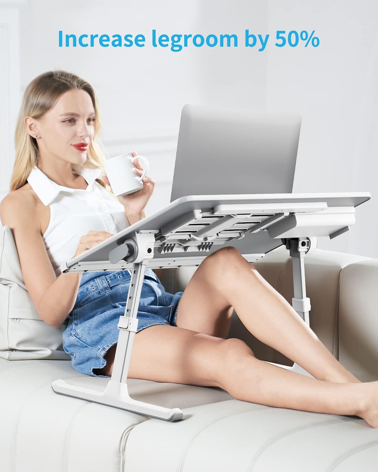 Laptop Tisch, SAIJI groß Desktop, Multifunktion Bett Tisch, Höhen Winkel verstellbar, mit Buchständer, Schublade, Lap Stopper, Tablet Schlitz, Bett Fußboden (Grau, 60 * 45cm)