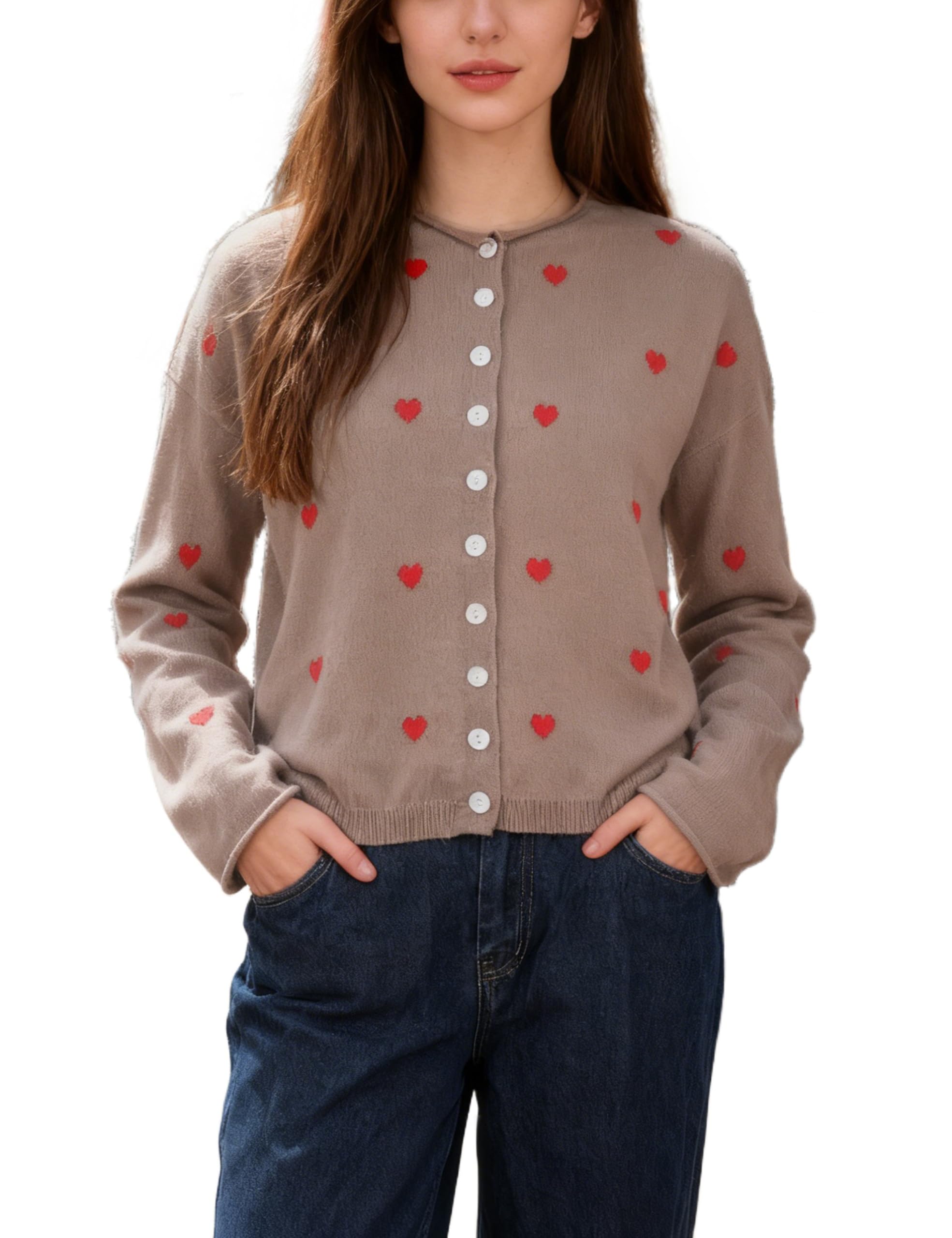 Cardigan Sweaters for Women Valentine Heart Sweater Lightweight Loose Button Up Knit Tops-image-47