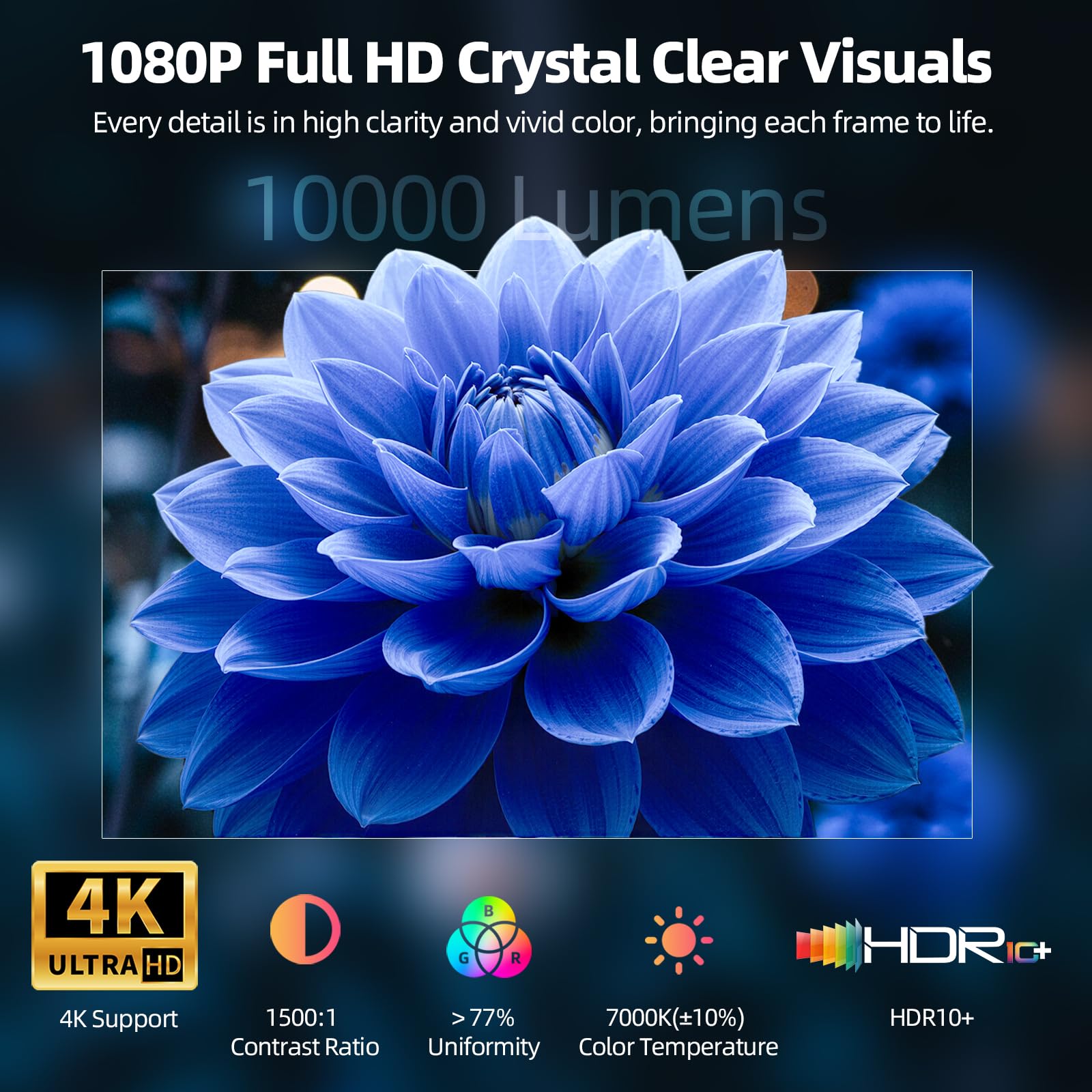 Bettdow Mini Proiettore per [Netflix-ufficiale & Android 13], 1080P Ruotabile, Autofocus/Correzione Trapezoidale, 4K Videoproiettore 10000 Lumen, BT 5.2 per Home Theater, Nero