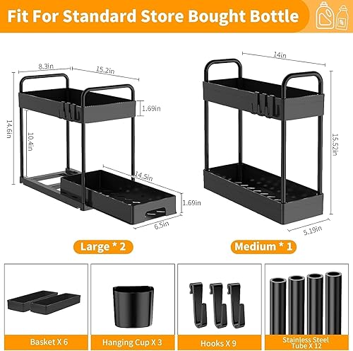 Miniatura 4 de JUJOJB Paquete de 3 organizadores extraíbles para debajo del fregadero, 2 niveles, multiusos, para baño, cocina, fregadero, organizador de