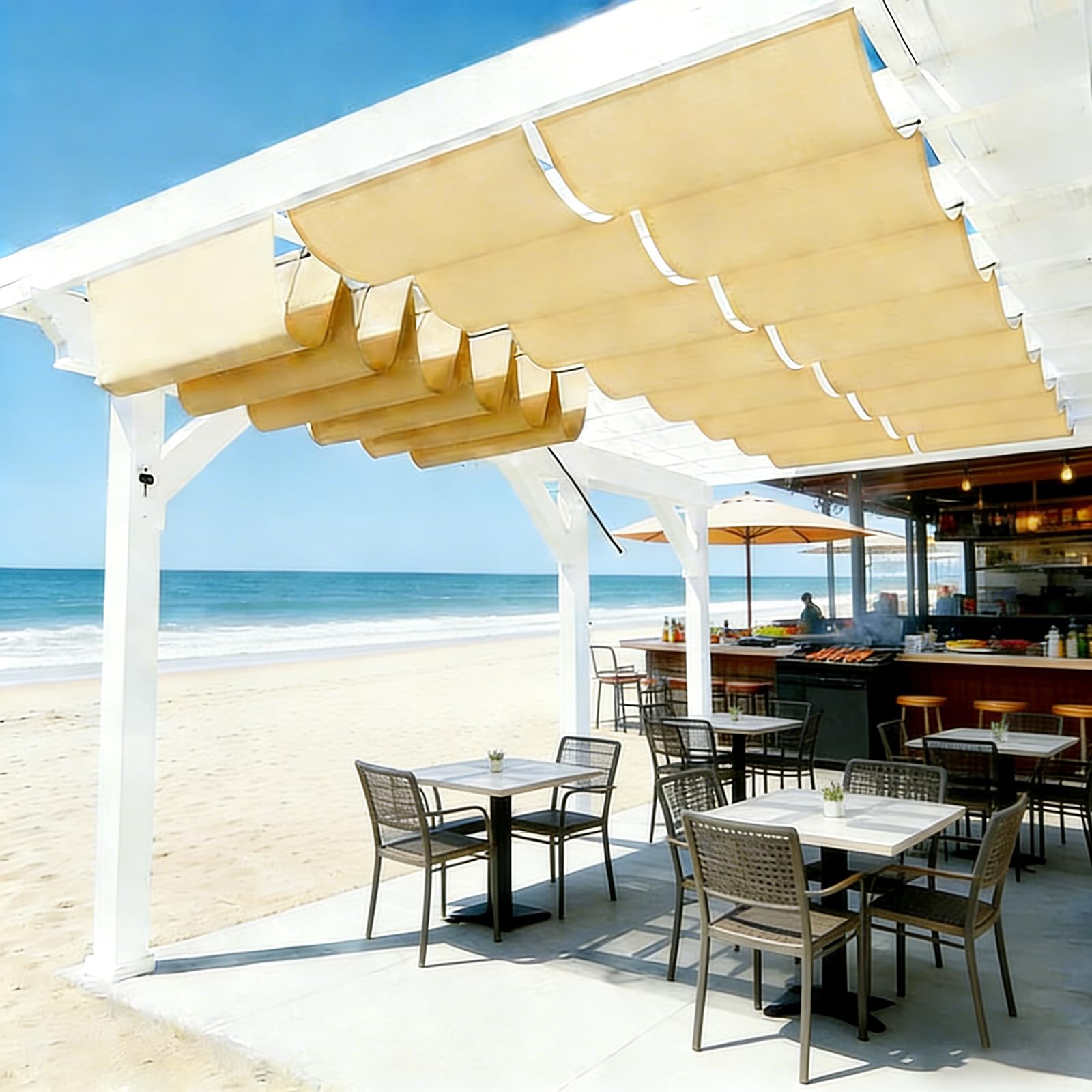 Retractable Wavy Sun Shade Sail, Waterproof Sun Shade Sail.UV-Resistant, Suitable for Various Outdoor Settings, and Easy to Install.-Yellow||160x800cm