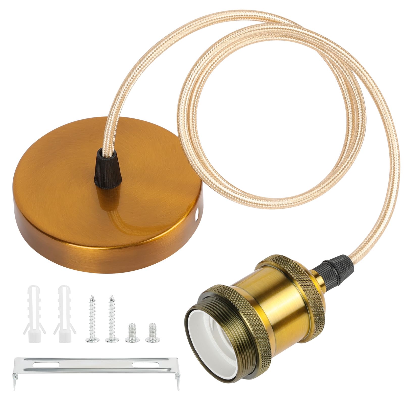 AUAUY E27 Vintage Lampenfassung, Metall Pendelleuchte mit 90 cm Verstellbarem Kabe, E27-Lampenaufhängung für Deckenpendelleuchte mit Schraubring, Deckenleuchten-Set für die Decke von Küche Esszimmer