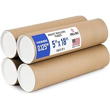 5" x 18" Made in USA Kraft Paper Mailing Tube, 4 Tubes, 8 Caps