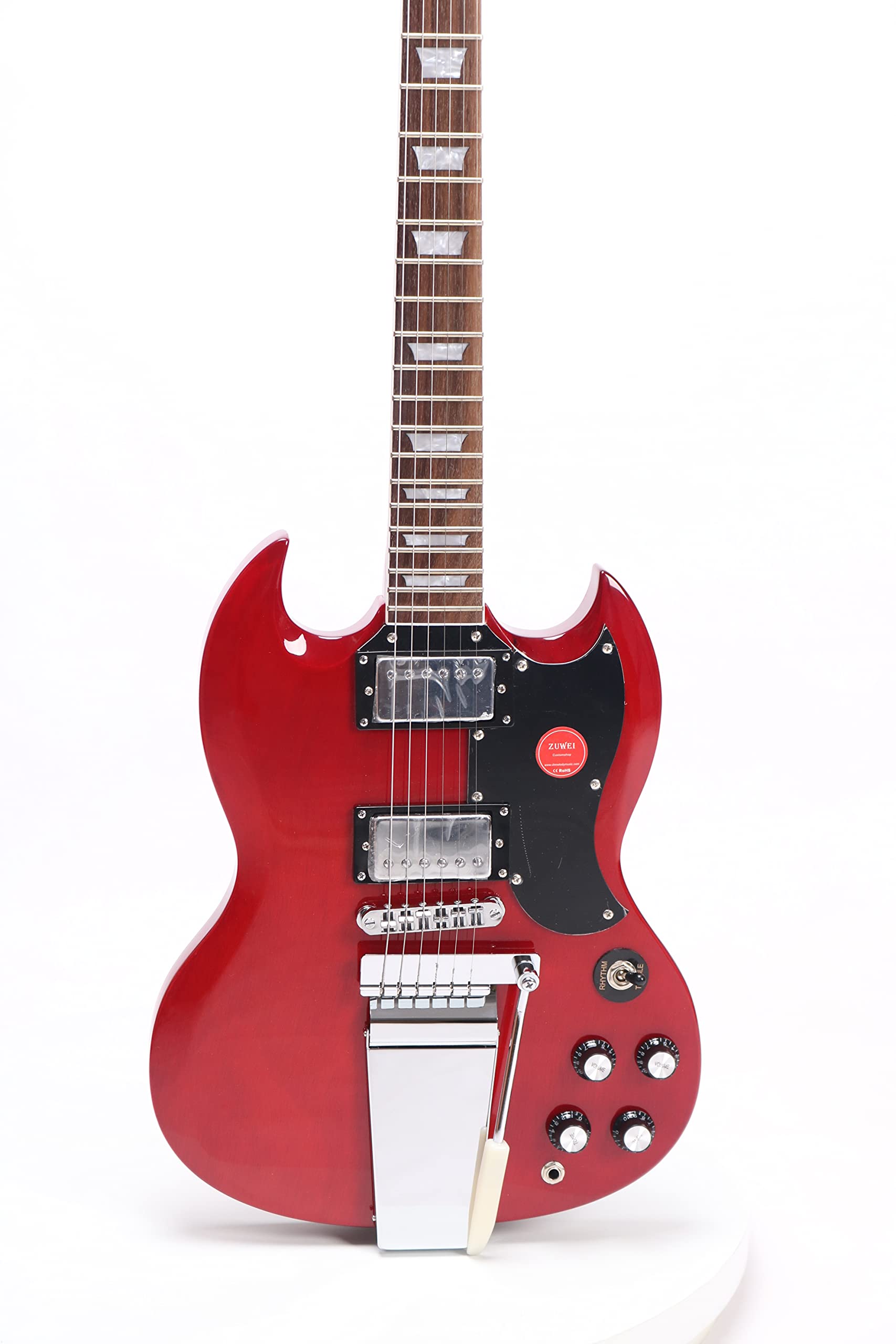 SG Guitarra Eléctrica 6 Cuerdas Rosewood Diapasón Guitarra Cromo Hardware con Bolsa - Rojo