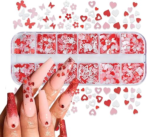 Miniatura 10 de Love Heart - Juego de polvo de lentejuelas para uñas rojas con purpurina para el día de San Valentín, kit de polvo para decoración de uñas acrílicas