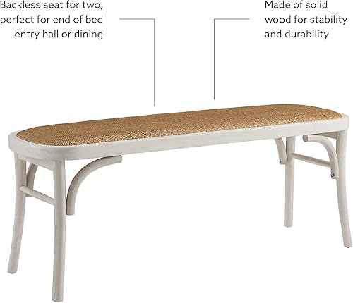 Miniatura 7 de Linon Banco Hank de madera curvada blanca con asiento de ratán tejido natural