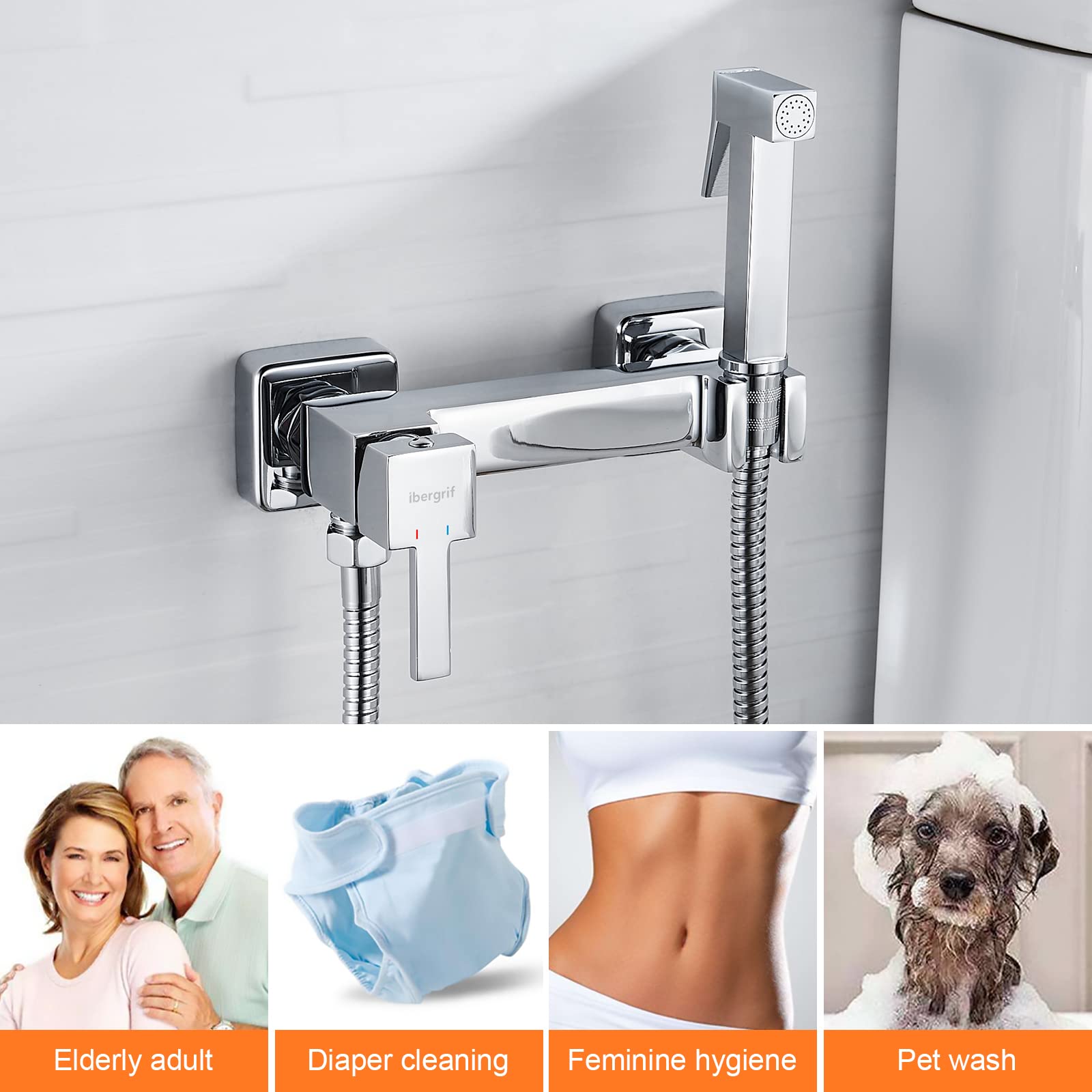 Ibergrif - monomando dla bidet WC, kwadratowy kran prysznicowy do zimnej wody, chrom