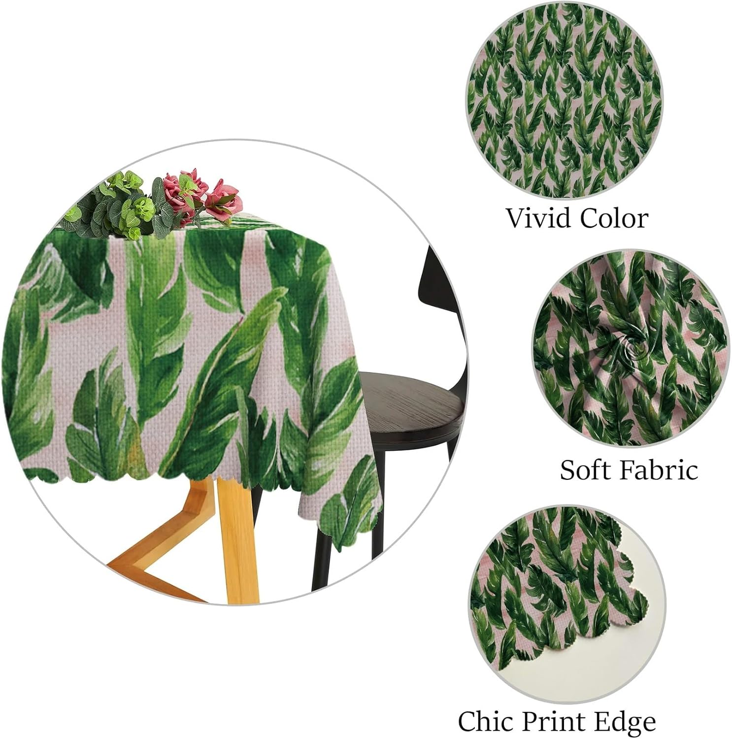 Banana Leaves Tablecloth 60x102 Inch Summer Tropical Green Leaf Nature Plants Exotic Linen Tablecloths Rectangle Durable Fabric for Kitchen Patio Dining Room Table Holiday Party