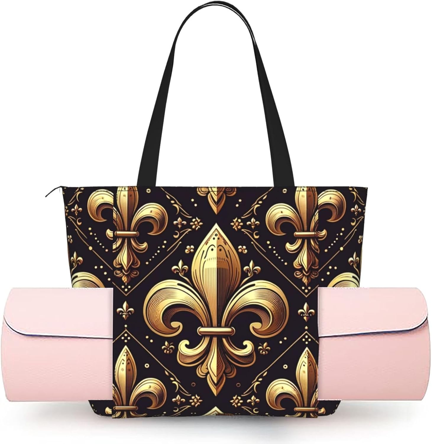 Women Gold-Luxury-Fleur-De-Lis Yoga Mat Bag Gym Tote