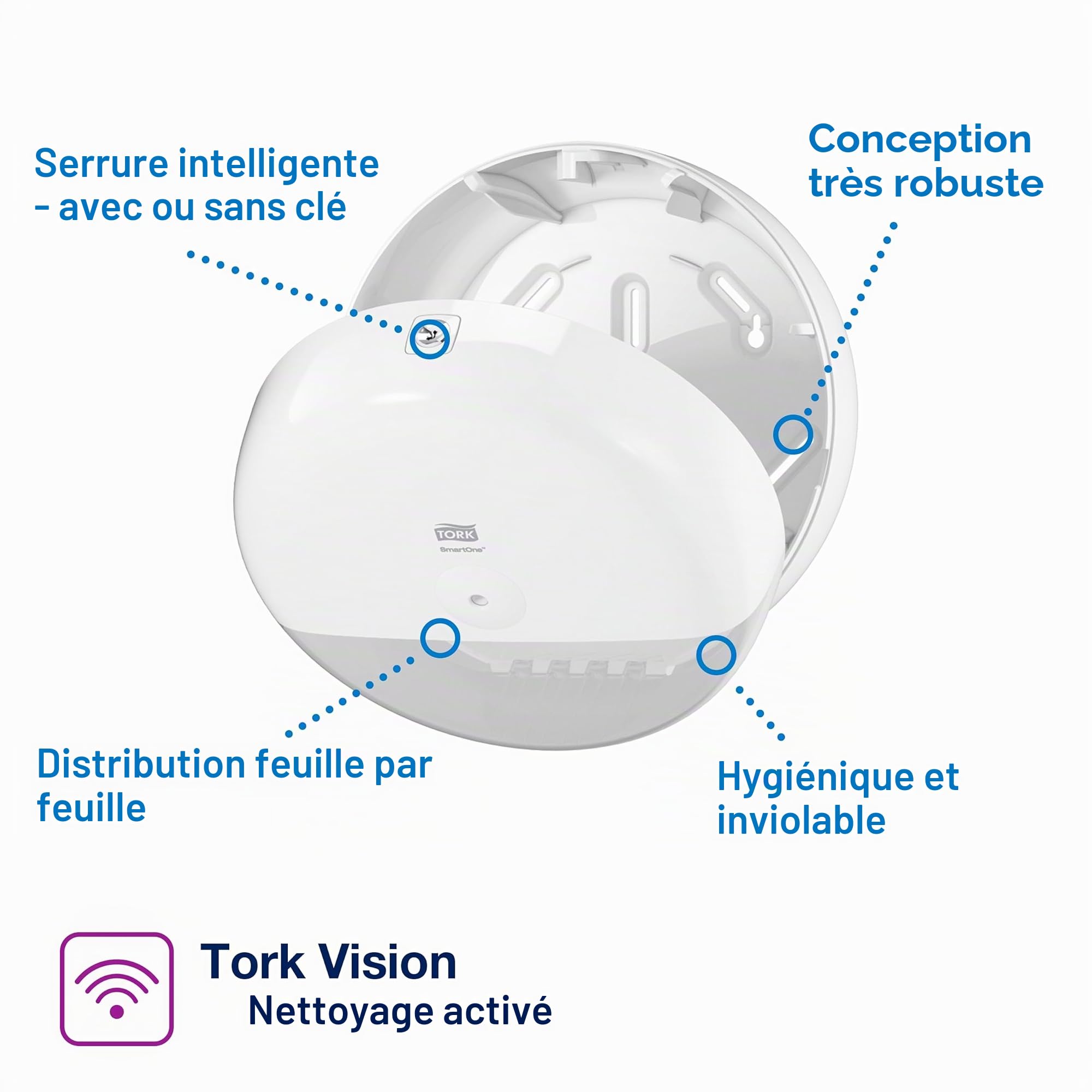 Tork SmartOne Distributeur murale Mini pour Papier Toilette Rouleau blanc T9, gamme Elevation, 681000