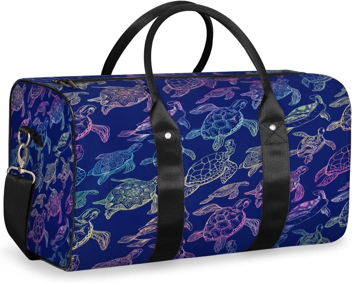 Hand Painted Colourful Turtle Travel Duffel Bag for Women Men Large Capacity Overnight Weekender Bags for Lightweight Waterproof Sport Gym Bag for Workout Yoga Swim