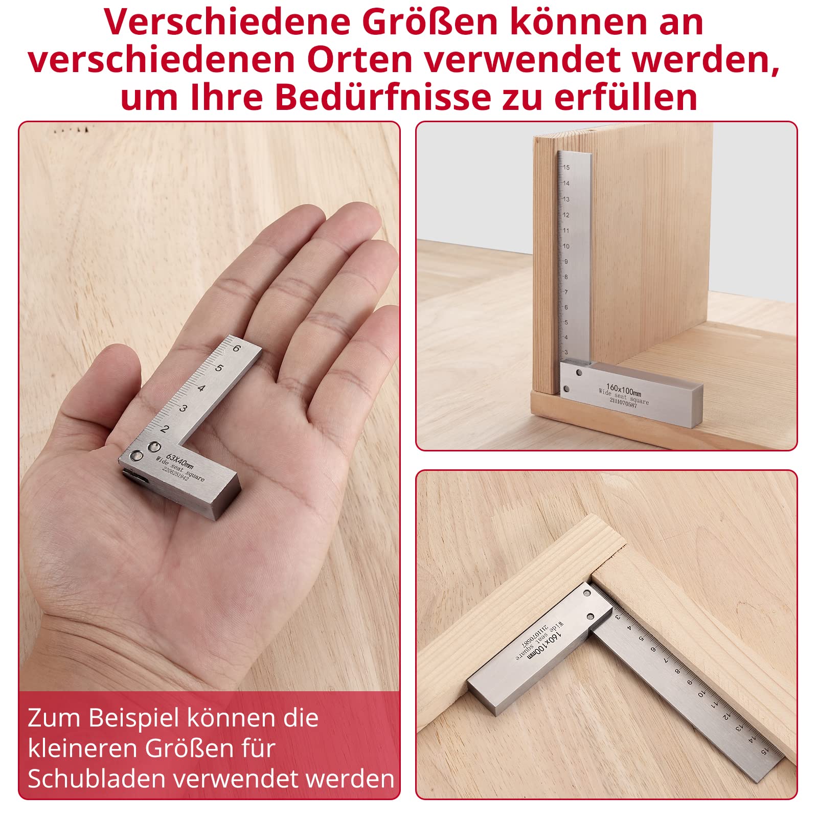 XUNTOP Schlosserwinkel 4-teilig 90 Grad Winkellineal mit metrischer und Zoll-Skala （63x40mm 80x50mm 100x63mm 160x100mm）