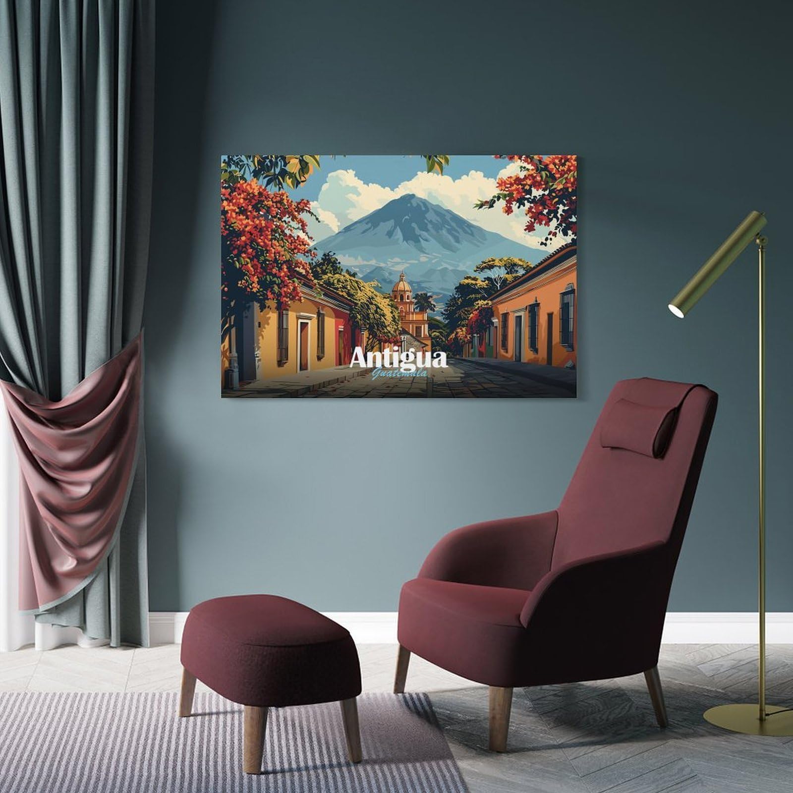 Junmoney Wall Art Print Antigua Guatemala Cityscape, 20x30inch(50x75cm), for Bedroom Decor, Cosy Corners Or Studios, Decorative Wall Art for Cosy Rooms