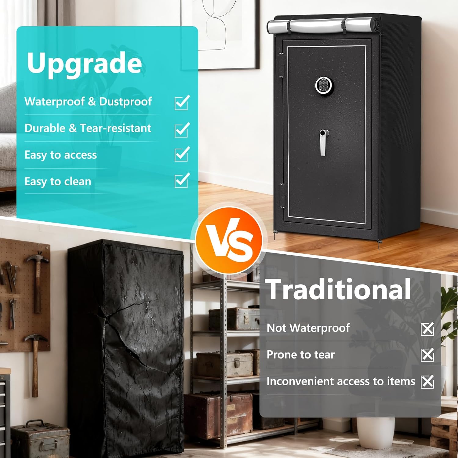 Gun Safe Cover Heavy Duty 600D Oxford Fabric Waterproof Dustproof Gun Cabinet Cover for Large Rifles and Pistols Safe 31”L x 26”W x 60”H Black