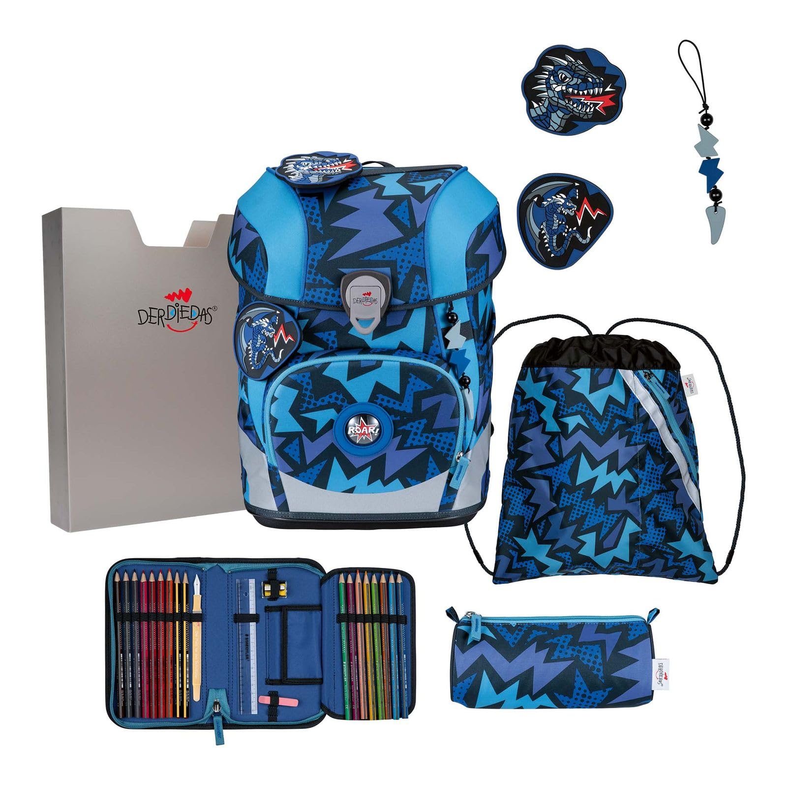 DerDieDas Schulranzen ErgoFlex Tiny Set 6-teilig Dark Dragon blau