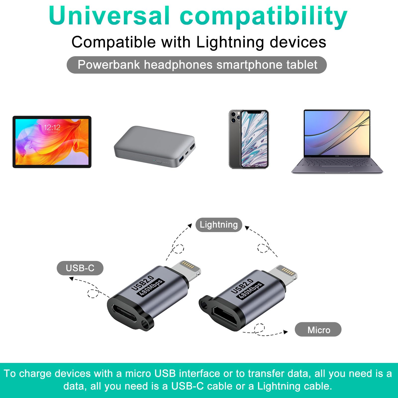Pack 8 Adaptateurs USB Universels - Lightning, USB-C, Micro USB, Mini USB - Compatible IPhone, Appareils Anciens, Transfert Données