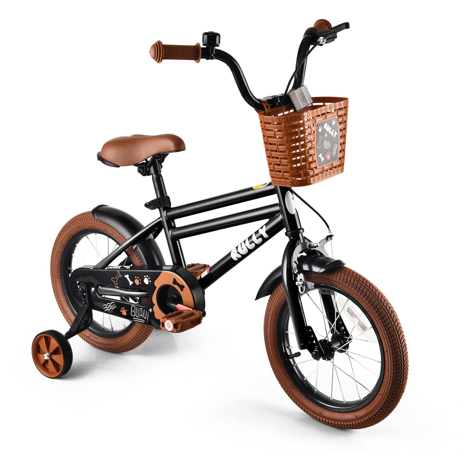 RULLY 12–16 Zoll Jungenfahrrad für Kinder von 2–6 Jahren – Fahrrad mit Stützrädern, Rücktrittbremse & Handbremse, Frontkorb – Blau, Schwarz, Grün