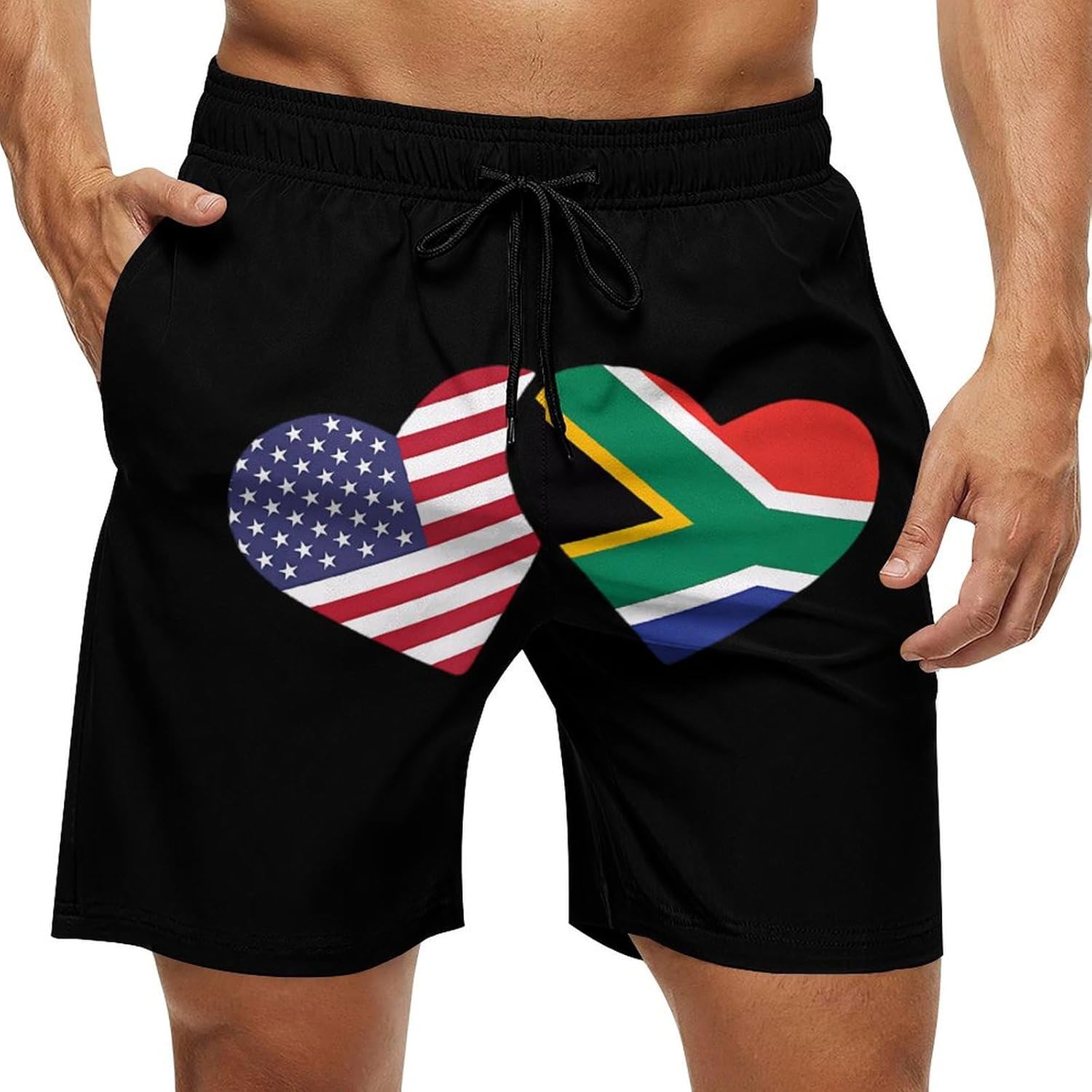 South Africa U.S. Flag Casual Men's Swim Trunks Novelty Summer Beach Shorts Swimwear with Pocket