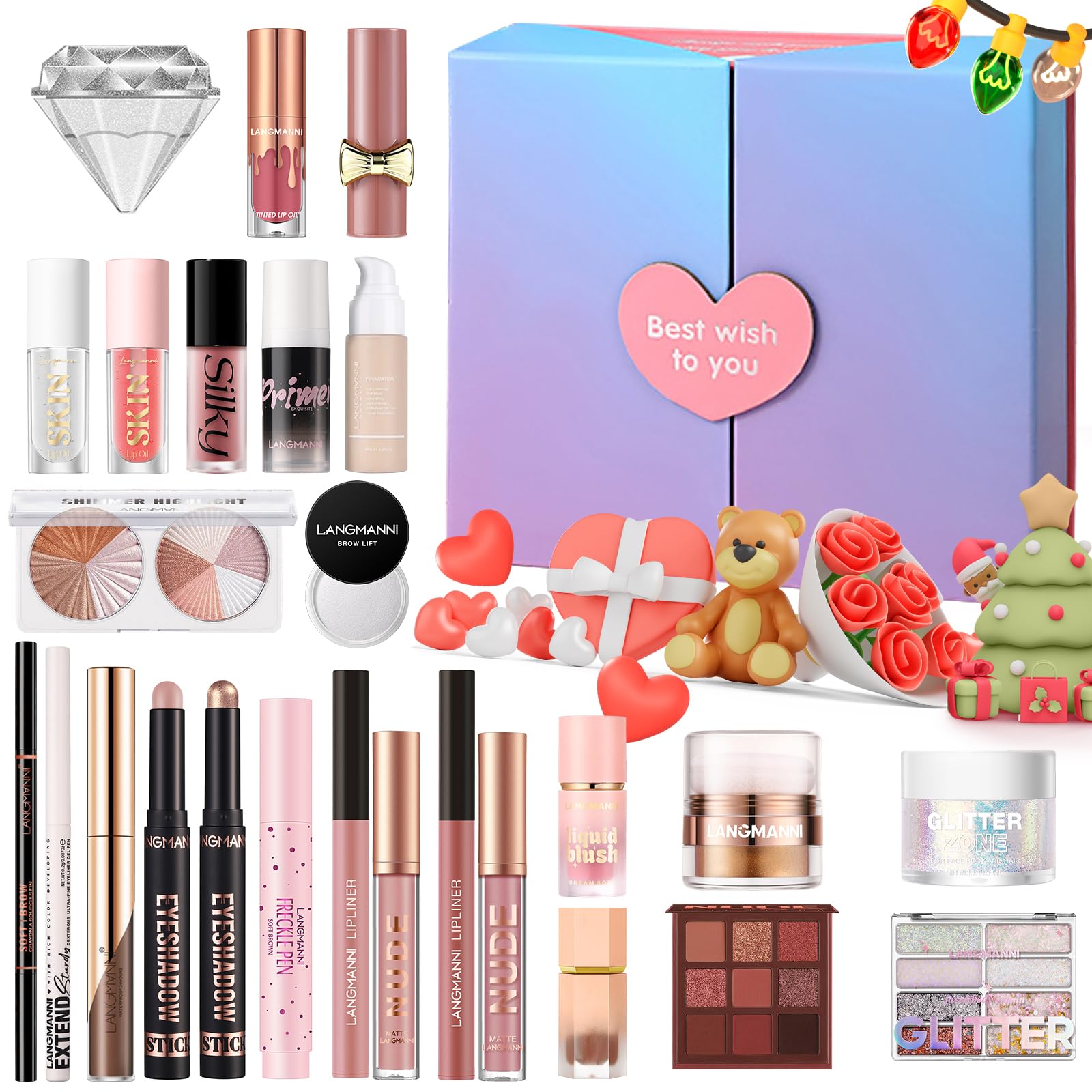 Beauty 26 Pieces Holiday Gift Set, Full Starter Cosmetics Kit with
